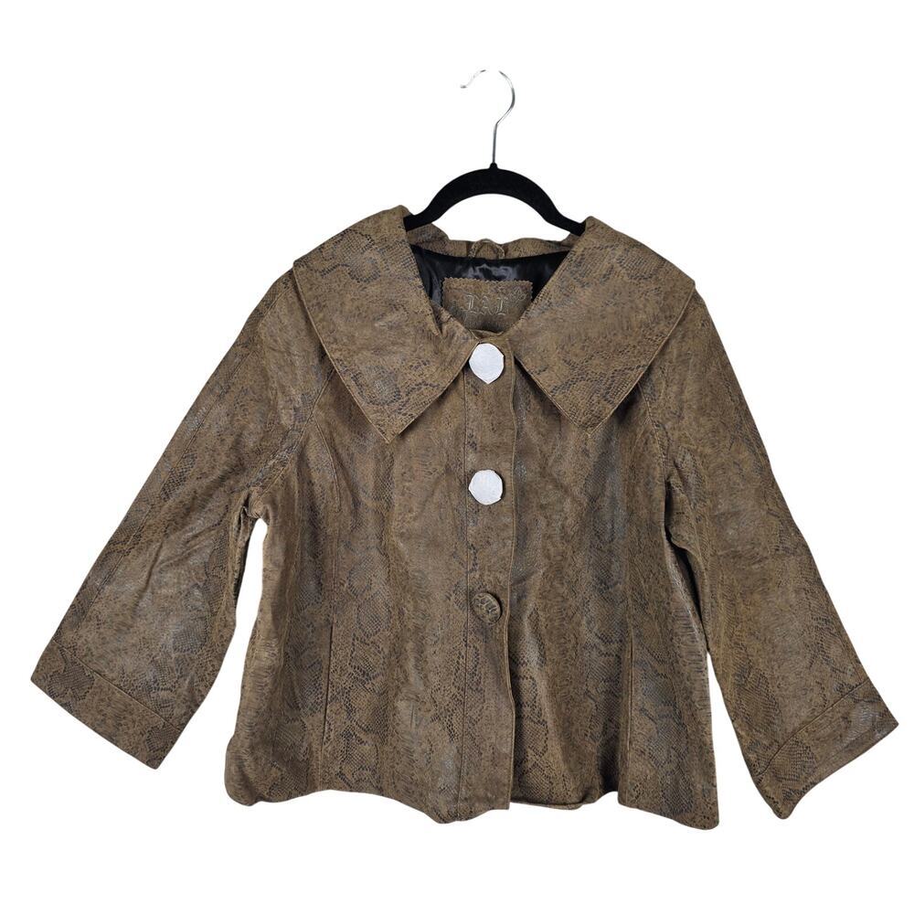 Live A Little Snake Print Leather Blazer Jacket Women's XL Brown Animal Print